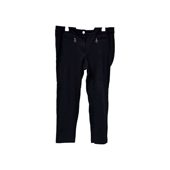 SOHO Apparel Ltd Women 14 Stretch Straight Leg Black Zip Pants 2 Rear Pockets - Picture 1 of 14